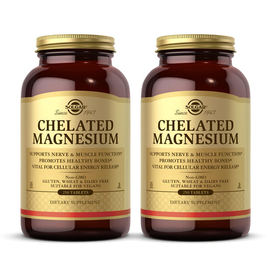 Solgar Chelated Magnesium - 250 Tablets, Pack of 2 - Supports Nerve & Muscle Function - Non-GMO, Vegan, Gluten Free, Dairy Free, Kosher - Approx. 124 Servings