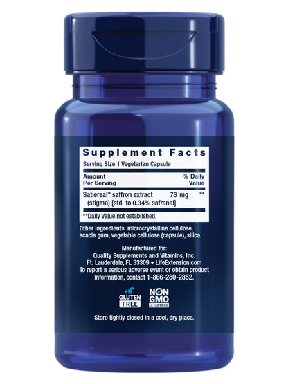 Life Extension Optimized Saffron, Saffron Extract, Saffron Supplement That Helps You Fight The urge to Snack, Non-GMO, Gluten-Free, Vegetarian, 60 Vegetarian Capsules
