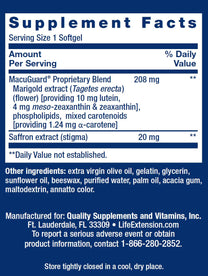 Life Extension MacuGuard Ocular Support with Saffron, 100 softgels