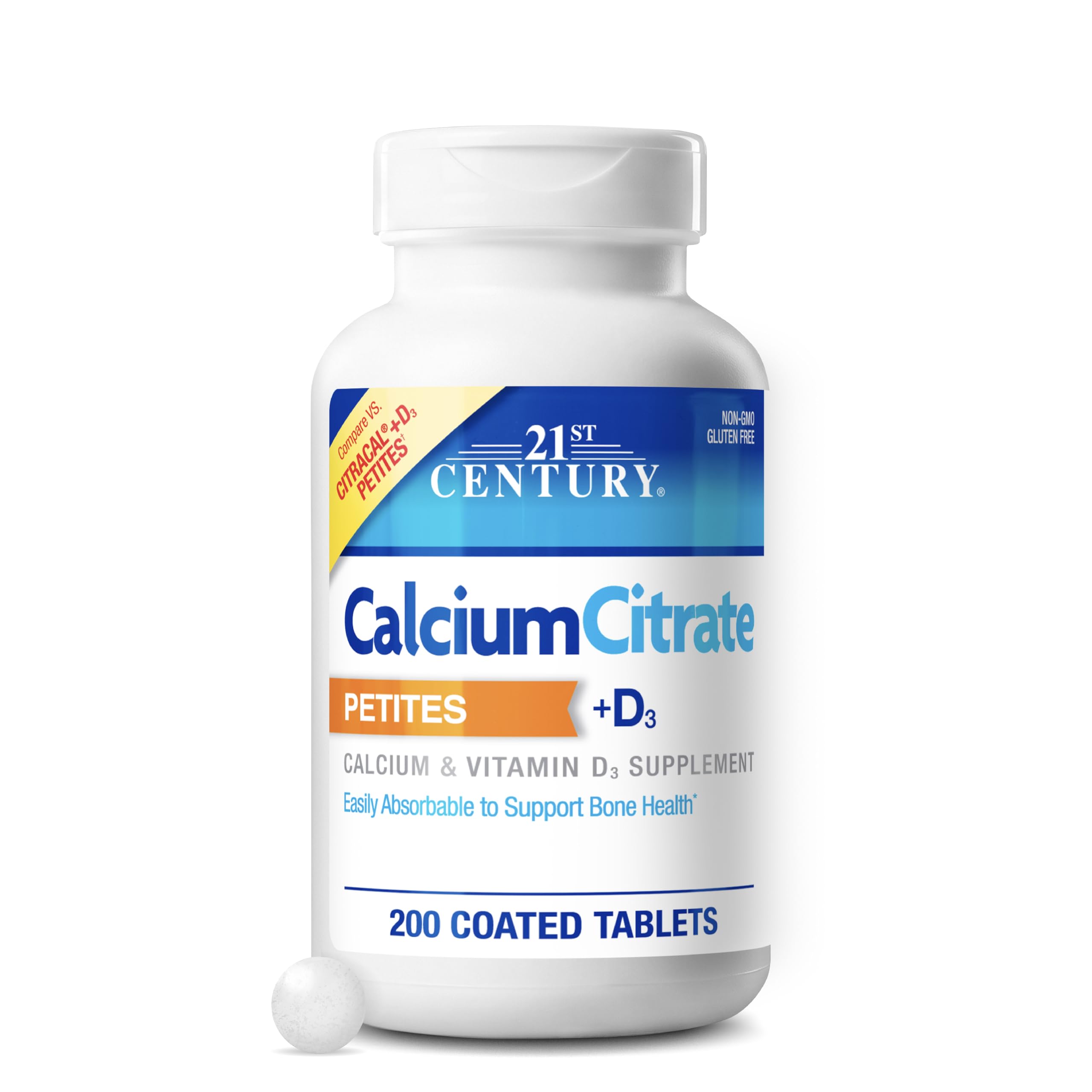 21st Century Calcium Citrate + D3 Petites, Easy to Swallow, 200 Count