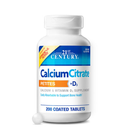 21st Century Calcium Citrate + D3 Petites, Easy to Swallow, 200 Count