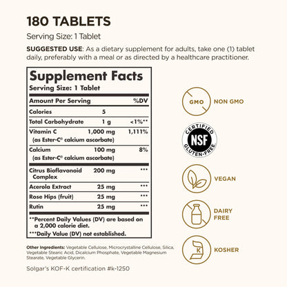 Solgar Ester-C Plus 1000 mg Vitamin C (Ascorbate Ester), 60 Capsules