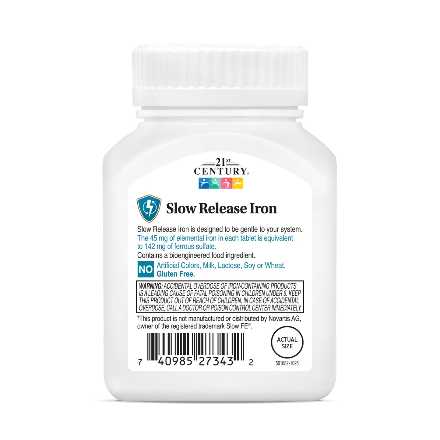 21st Century Slow Release Iron 45mg Tablets, Gentle on Stomach, 60 Count