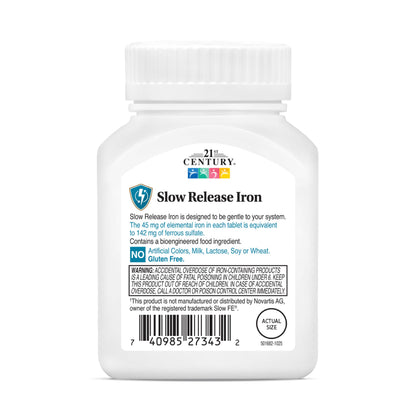 21st Century Slow Release Iron 45mg Tablets, Gentle on Stomach, 60 Count