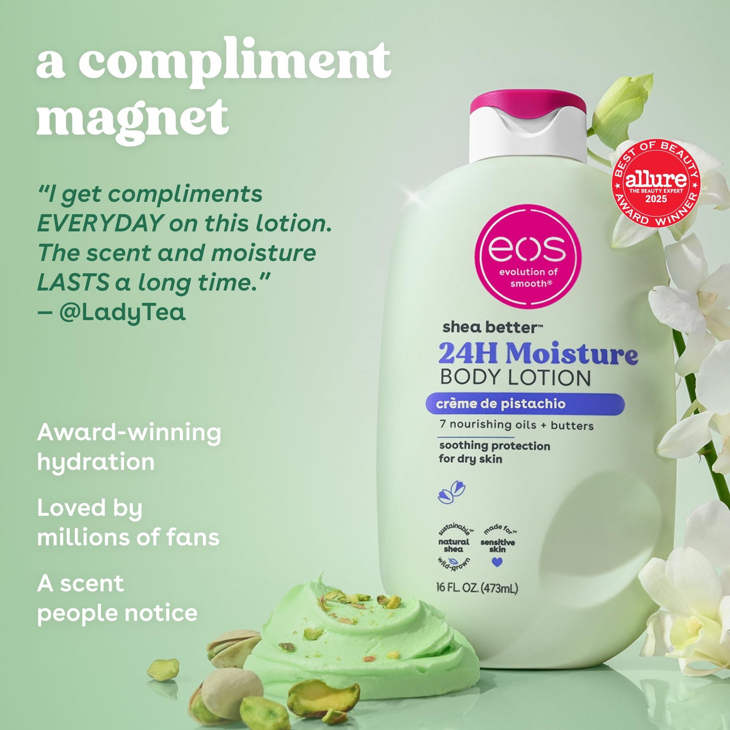 eos Shea Better Body Lotion- Crème de Pistachio, Natural Shea, 16 fl oz