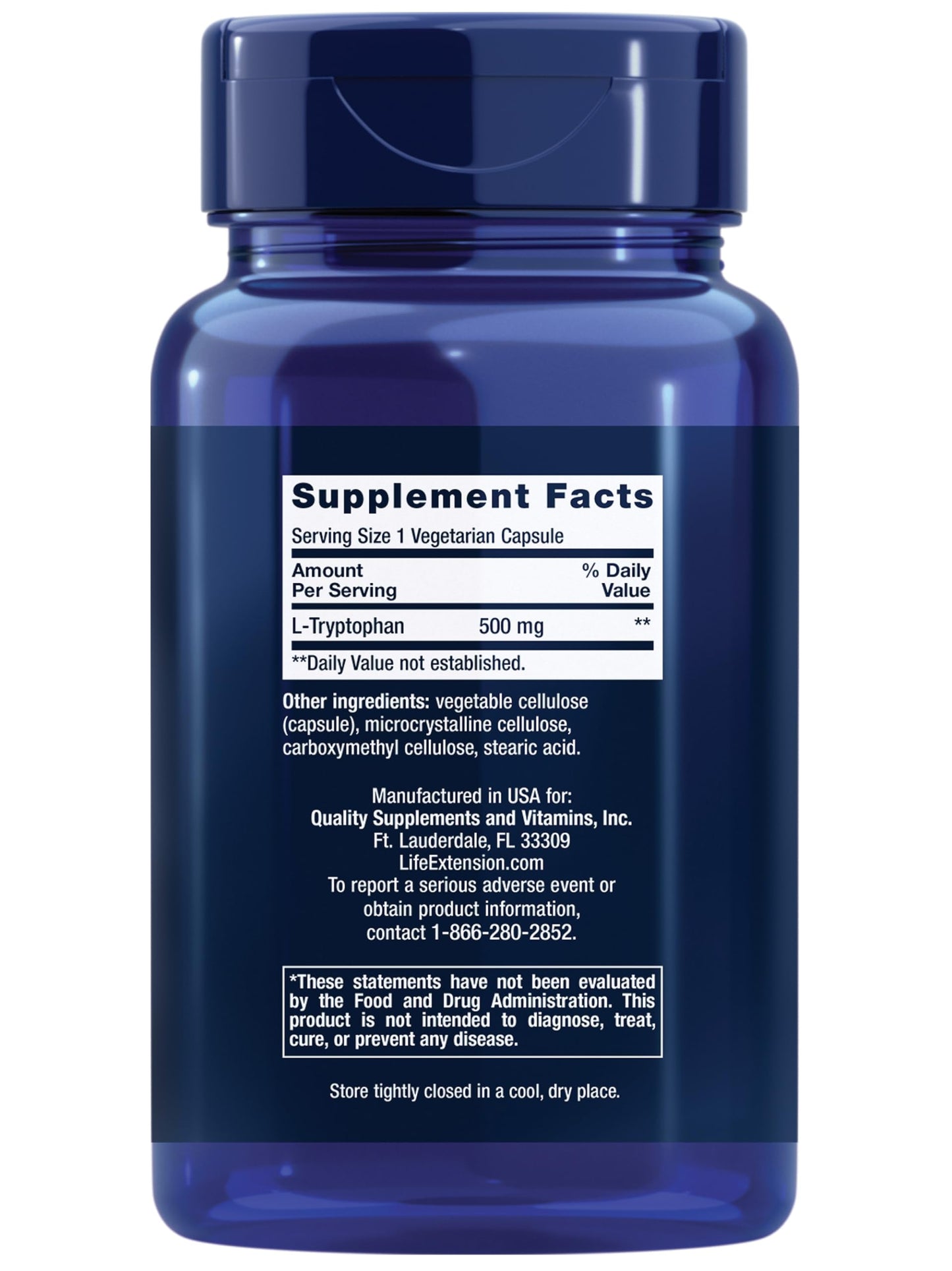 Life Extension L-Tryptophan, 500 mg, Encourages Healthy Serotonin Levels and Promotes Healthy Sleep, Mood, Stress Response & Satiety, Gluten-Free, Non-GMO, Vegetarian, 90 Capsules