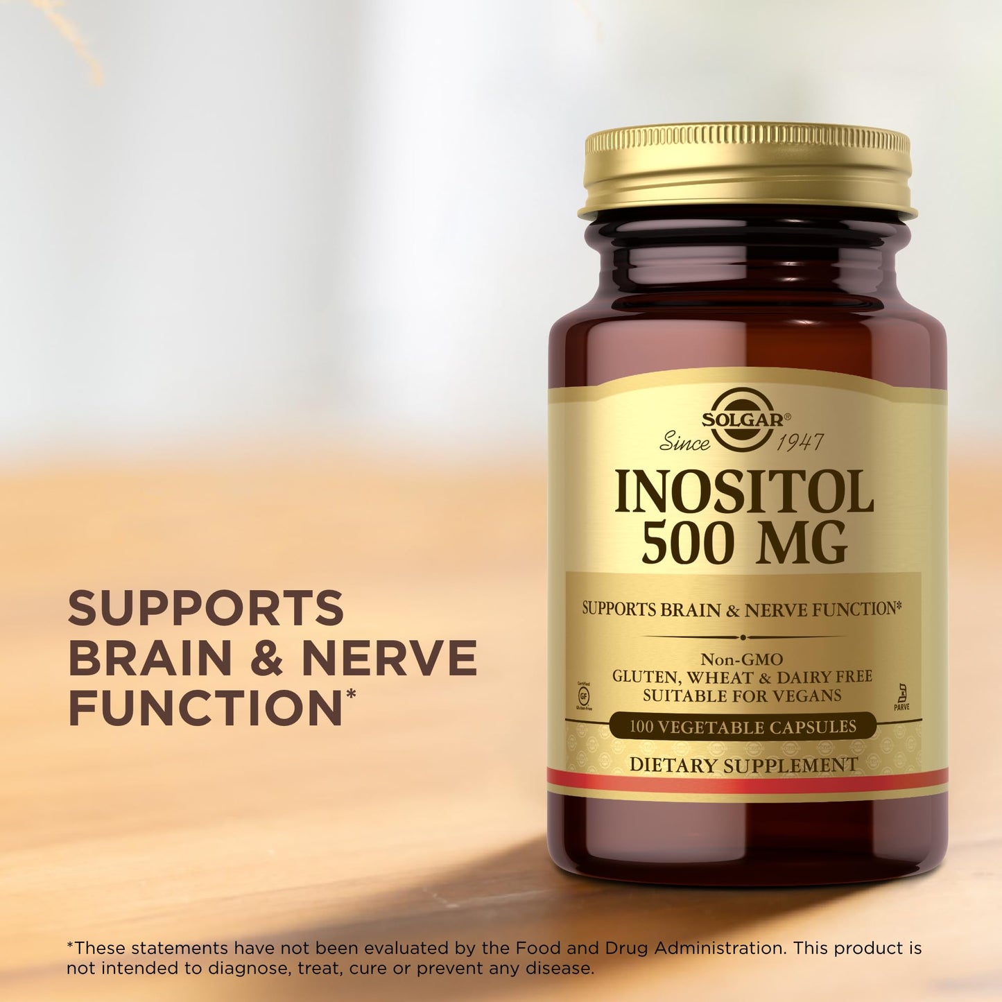 Solgar Inositol 500 mg - 100 Vegetable Capsules - Non-GMO, Vegan, Gluten Free, Dairy Free, Kosher - 100 Servings