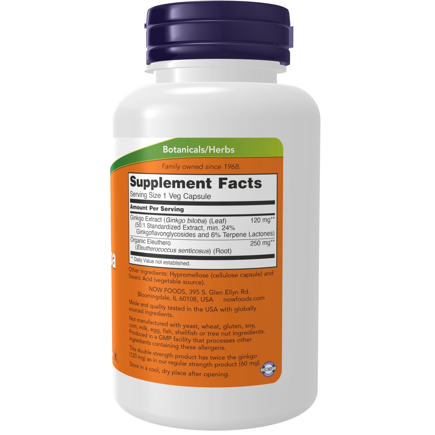 NOW Foods Supplements, Ginkgo Biloba 120 mg, Double Strength, Non-GMO Project Verified, 100 Veg Capsules