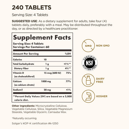 Solgar Calcium Citrate with Vitamin D3, 240 Tablets - 60 Servings