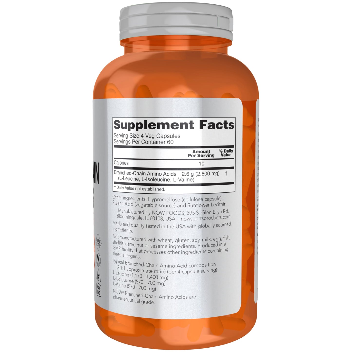 NOW Foods Sports Nutrition, Branched Chain Amino Acids, With Leucine, Isoleucine and Valine, 240 Veg Capsules
