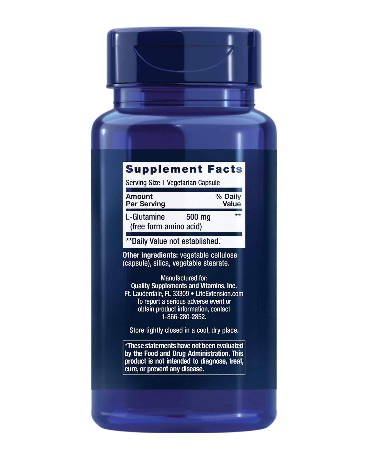 Life Extension L-Glutamine, 500 mg L-glutamine, Amino Acid, Supports Muscle Health and Immune Health, Gluten-Free, Non-GMO, 100 Vegetarian Capsules