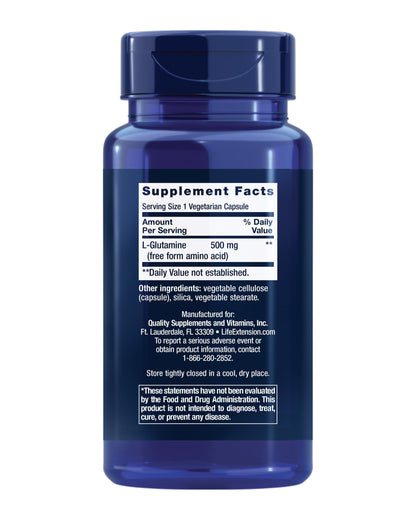 Life Extension L-Glutamine, 500 mg L-glutamine, Amino Acid, Supports Muscle Health and Immune Health, Gluten-Free, Non-GMO, 100 Vegetarian Capsules