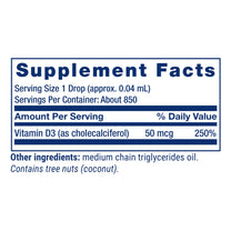 Life Extension Liquid Vitamin D3, 50 mcg (2000 IU), Immune System Support, Bone Health, Whole-Body Health, unflavored, Gluten-Free, Non-GMO, 29.57 ml