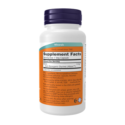NOW Foods Supplements, Boron 3 mg (Bororganic Glycine), Structural Support*, 100 Veg Capsules