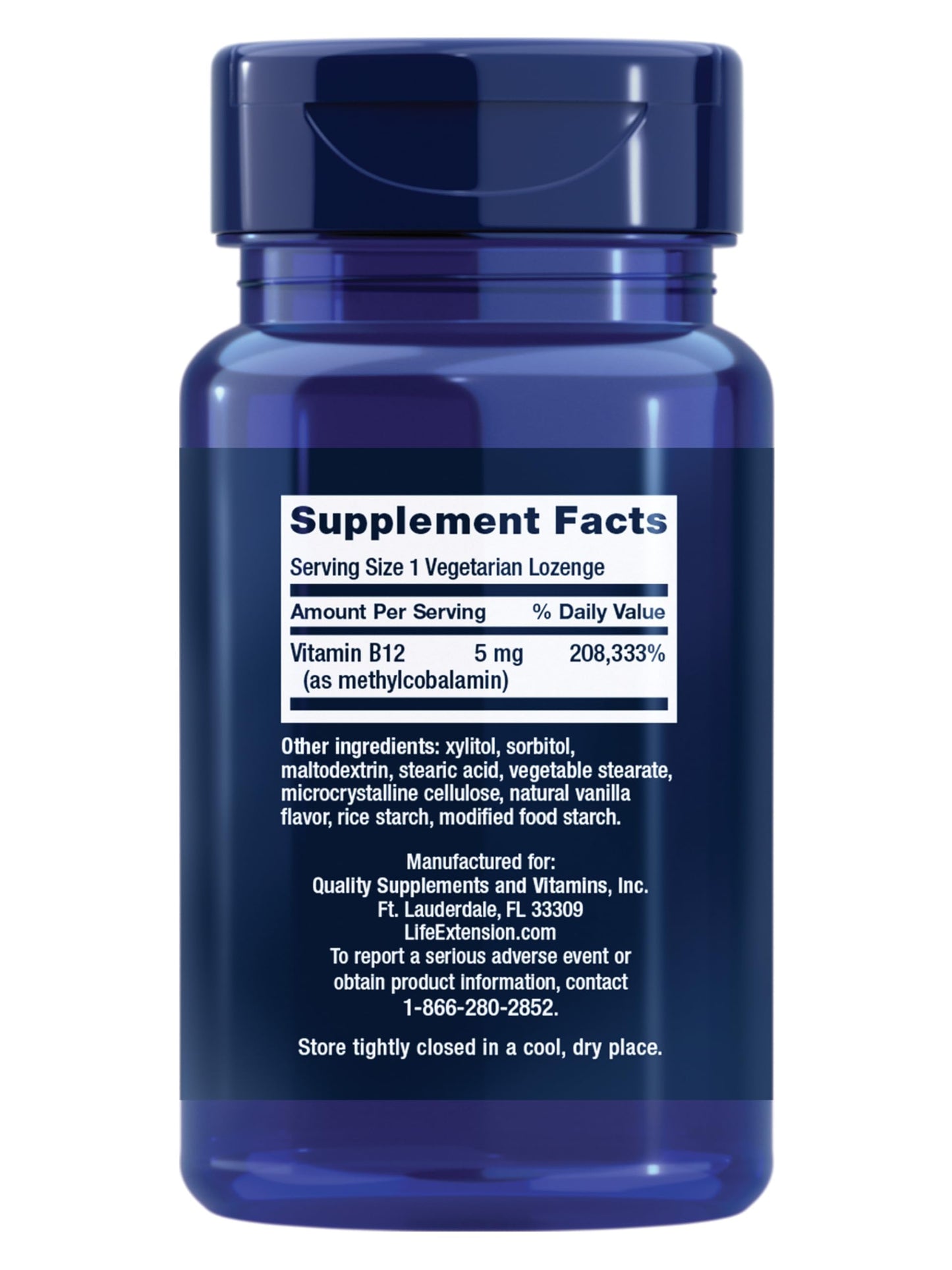 Life Extension Vitamin B12 Methylcobalamin, Nerve Health Supplement, Cognitive Support, Energy Vitamin, methylcobalamin B12, 5 mg, Quick-Dissolving, Gluten-Free, Non-GMO, Vegetarian, 60 lozenges