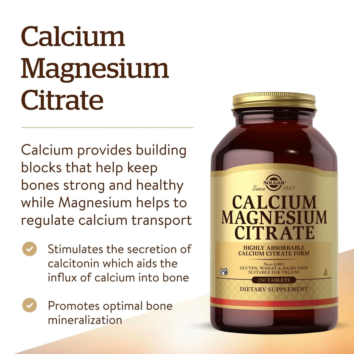 Solgar Calcium Magnesium Citrate, 250 Tablets - Highly Absorbable