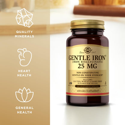 Solgar - Gentle Iron 25 mg Vegetable Capsules 180 Count 2 Pack Easy on Stomach, Promote Red Blood Cell Production.