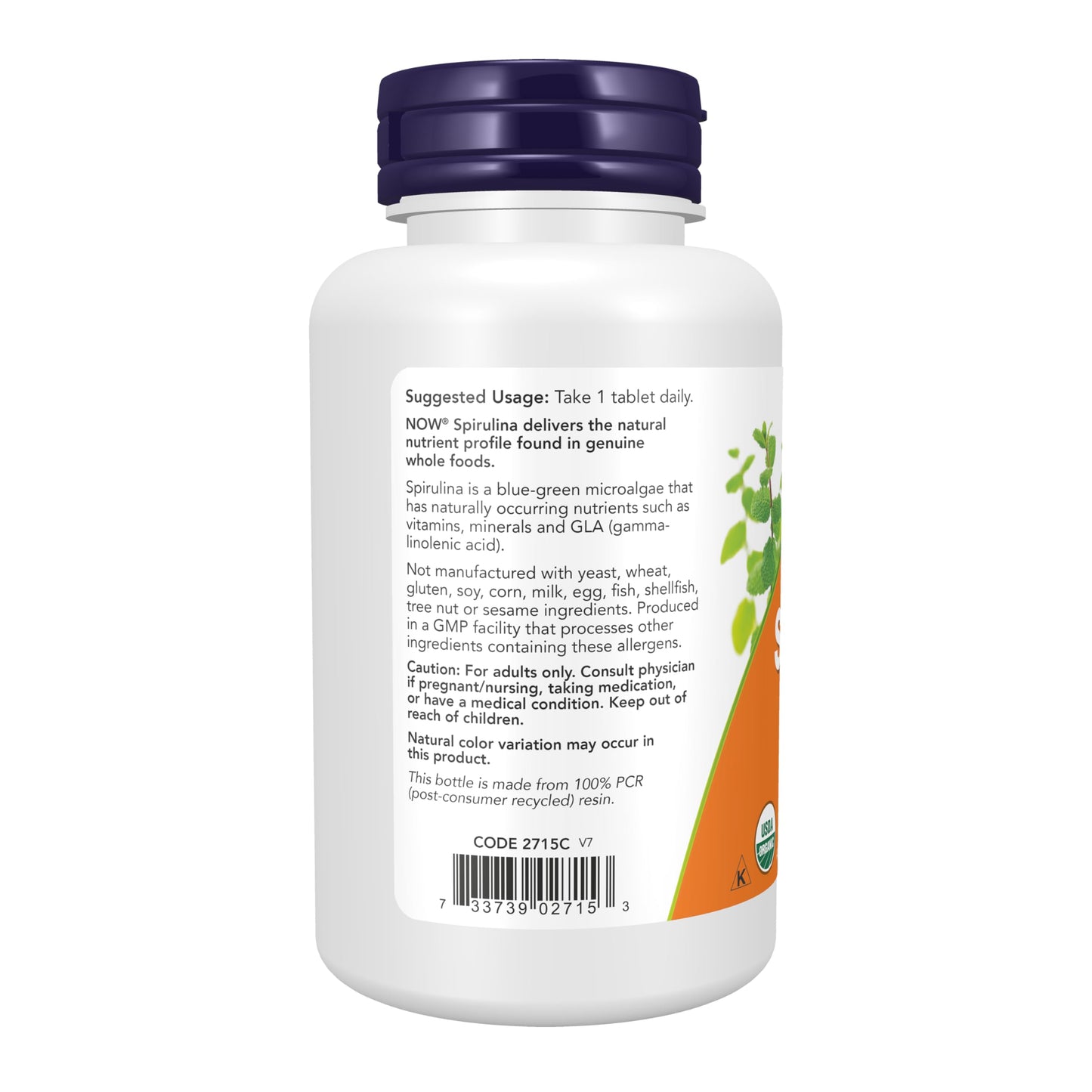 NOW Foods Supplements, Certified Organic, Spirulina 1000 mg (Double Strength), Rich in Beta-Carotene (Vitamin A) and B-12 with naturally occurring GLA , 120 Tablets