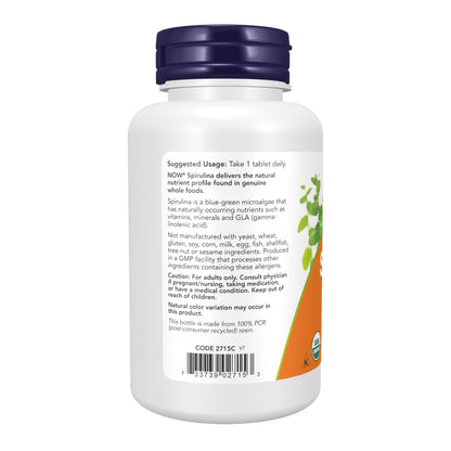 NOW Foods Supplements, Certified Organic, Spirulina 1000 mg (Double Strength), Rich in Beta-Carotene (Vitamin A) and B-12 with naturally occurring GLA , 120 Tablets