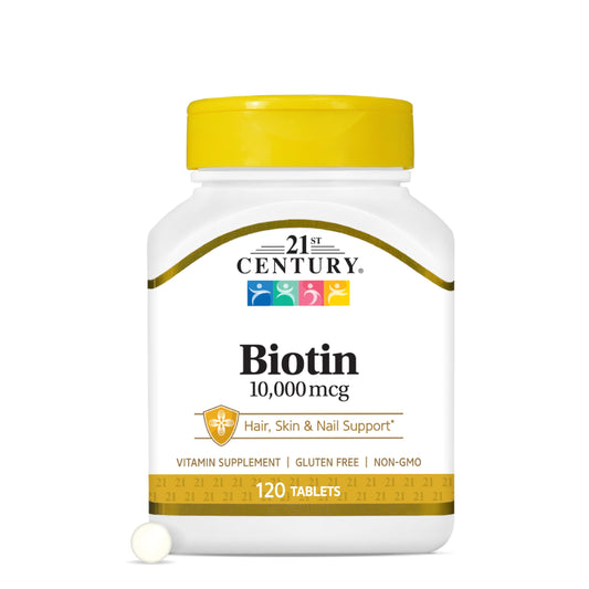 21st Century Biotin 10,000mcg Tablets, Hair, Skin & Nails, 120 Count