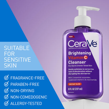 CeraVe Brightening Vitamin C Facial Cleanser, Niacinamide Face Wash, 8oz