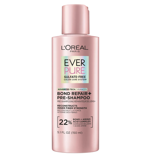 L'Oreal Paris Sulfate Free Bond Repair+ Pre Shampoo Concentrate, Hair Treatment with Bond + Amino Acid Complex for Colored, Bleached or Damaged Hair, EverPure, 5.1 Fl Oz (Packaging May Vary)