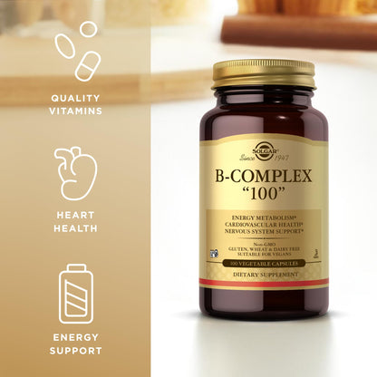 Solgar B-Complex "100" - 100 Vegetable Capsules, Pack of 2 - Energy Metabolism, Cardiovascular Health, Nervous System Support - Non-GMO, Vegan, Gluten Free - 200 Total Servings