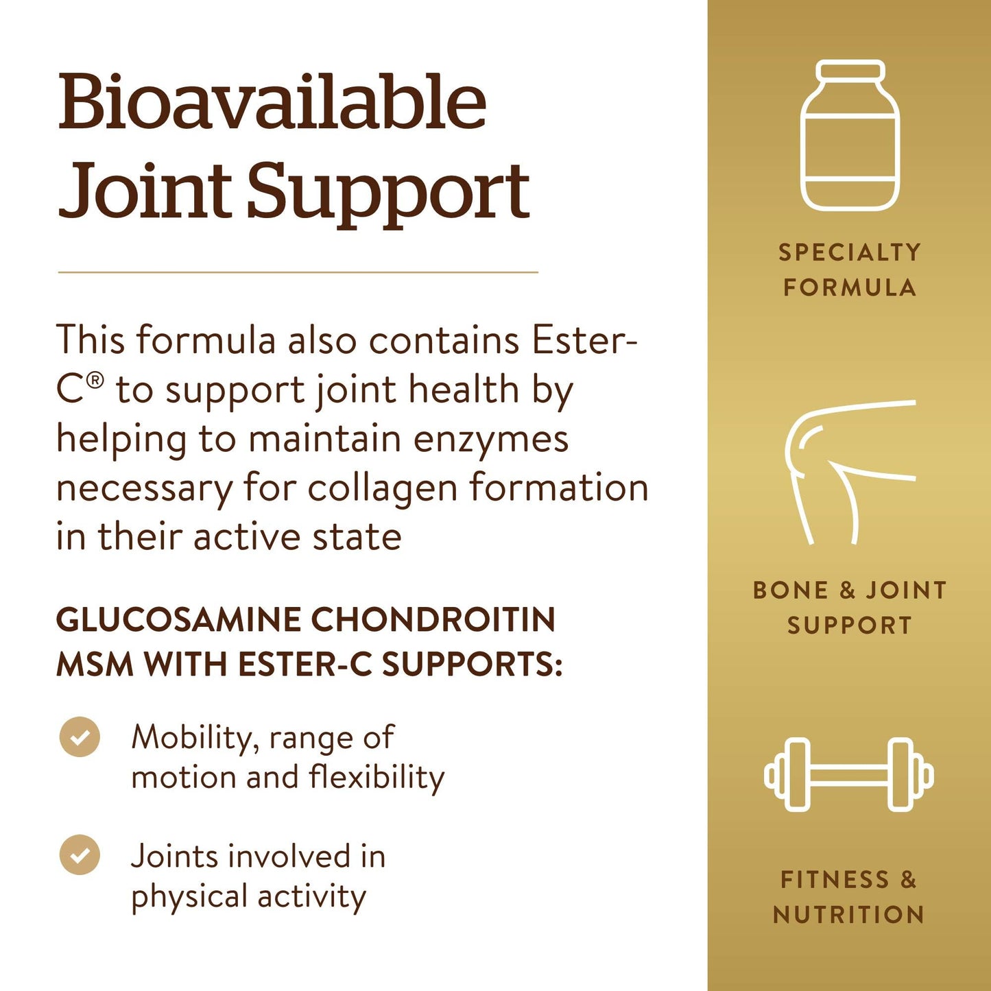 Solgar Extra Strength Glucosamine Chondroitin MSM w/Ester-C, 180 Tablets