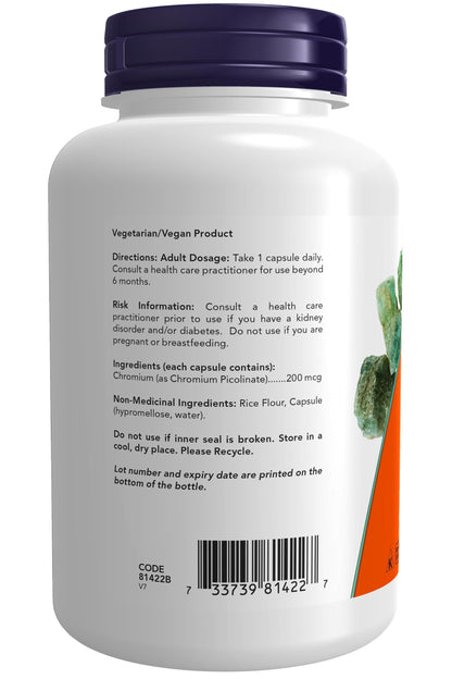 NOW Foods Supplements, Chromium Picolinate 200 mcg, Insulin Co-Factor*, 250 Veg Capsules