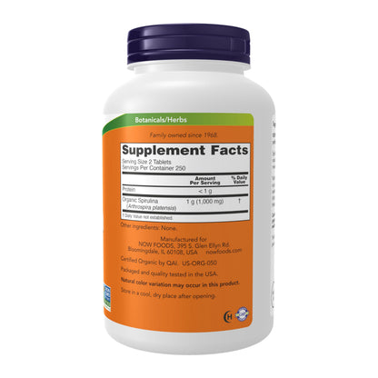 NOW Foods Supplements, Organic Spirulina 500 mg with Vitamins, Minerals and GLA (Gamma-Linolenic Acid), 500 Tablets