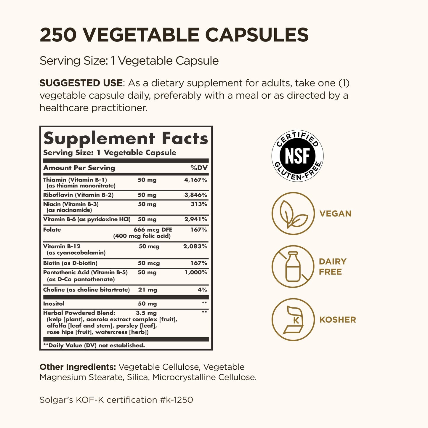 Solgar B-Complex 50", 250 Vegetable Capsules - Energy Metabolism
