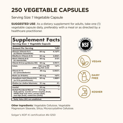 Solgar B-Complex 50", 250 Vegetable Capsules - Energy Metabolism