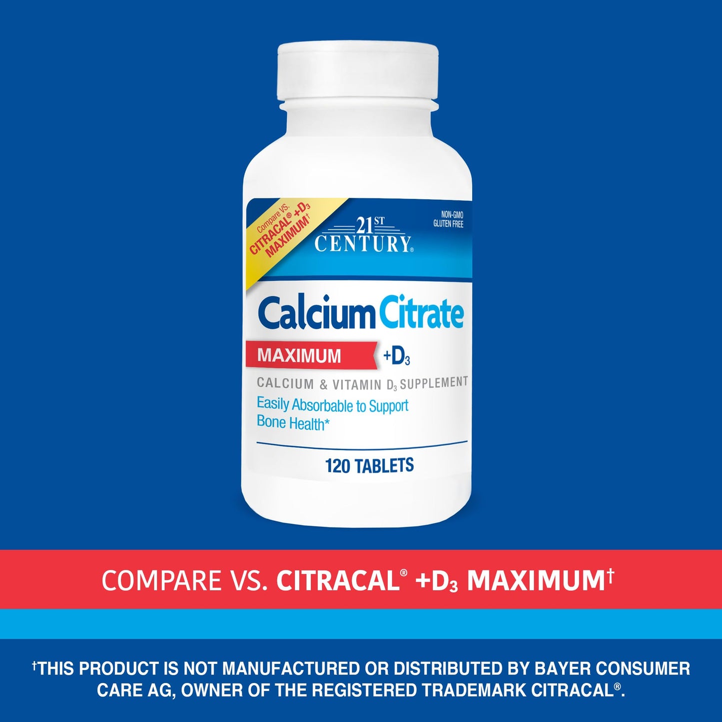 21st Century Calcium Citrate Plus D Maximum Caplets, 120 Count