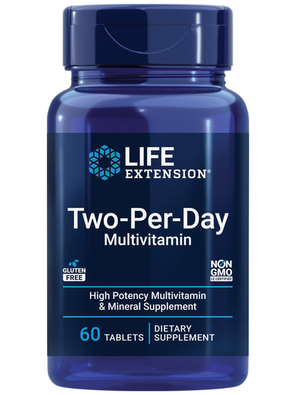 Life Extension Two-Per-Day Multivitamin – Daily Dose of Vitamins & Minerals for Men and Women - Complete Essential Vitamin Supplement for Energy, Health – Gluten-Free – Non-GMO – 60 Tablets