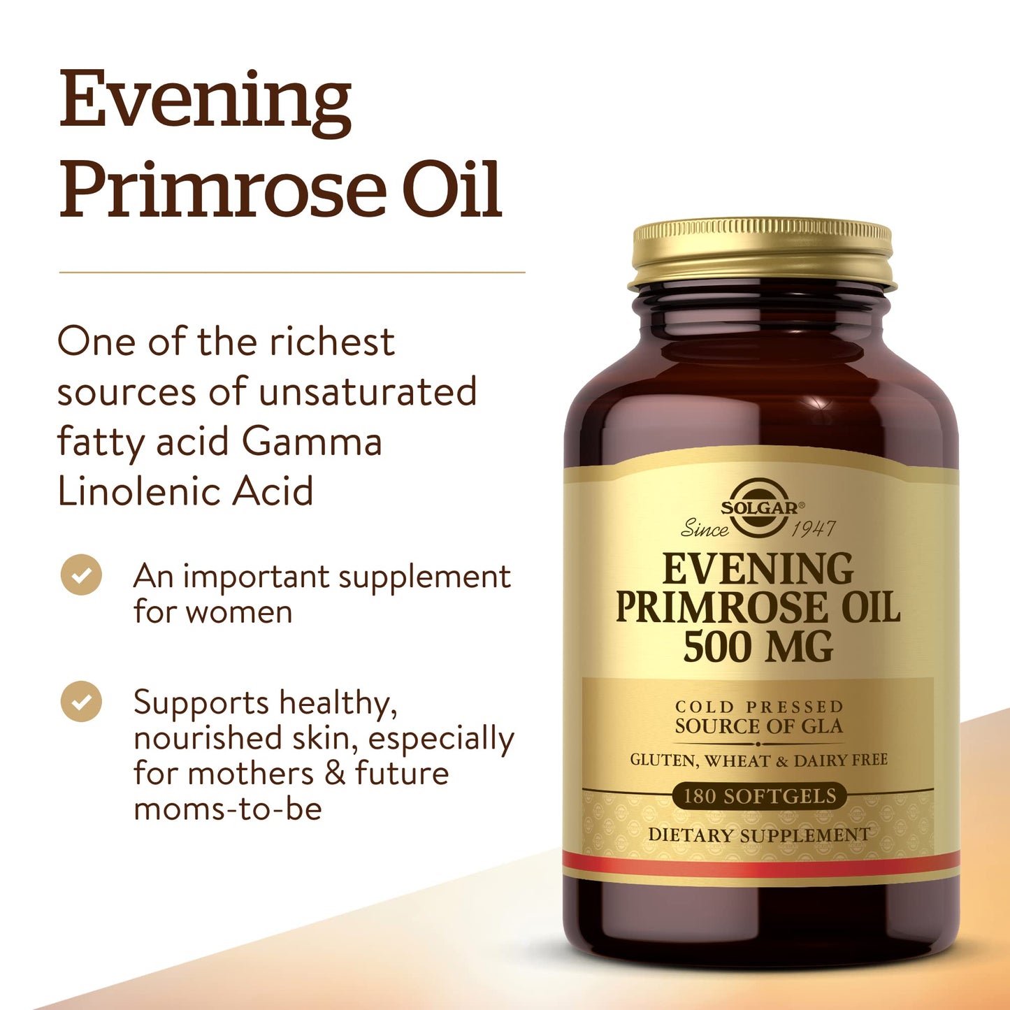 Solgar Evening Primrose Oil 500 mg, 180 Softgels - Promotes Healthy Skin