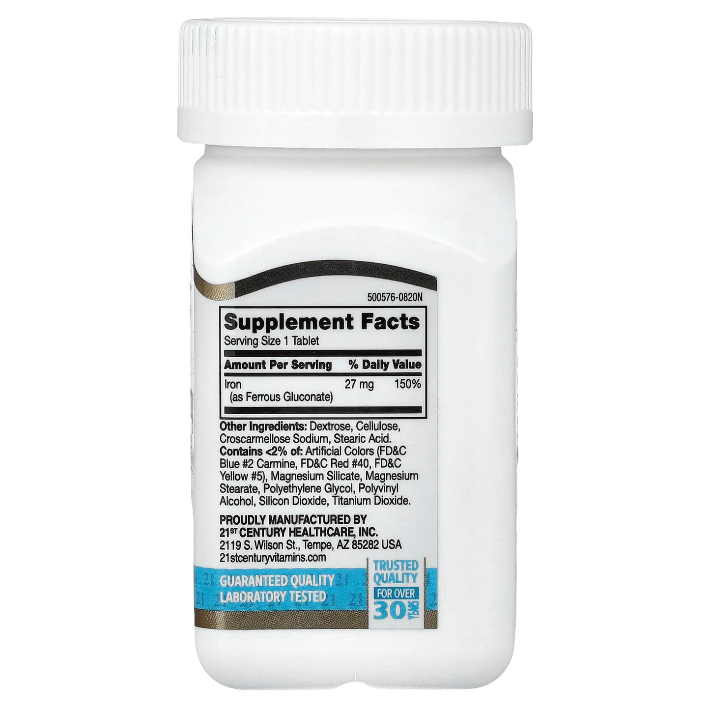 21st Century Iron 27mg Ferrous Gluconate Tablets, Energy Support, 110ct