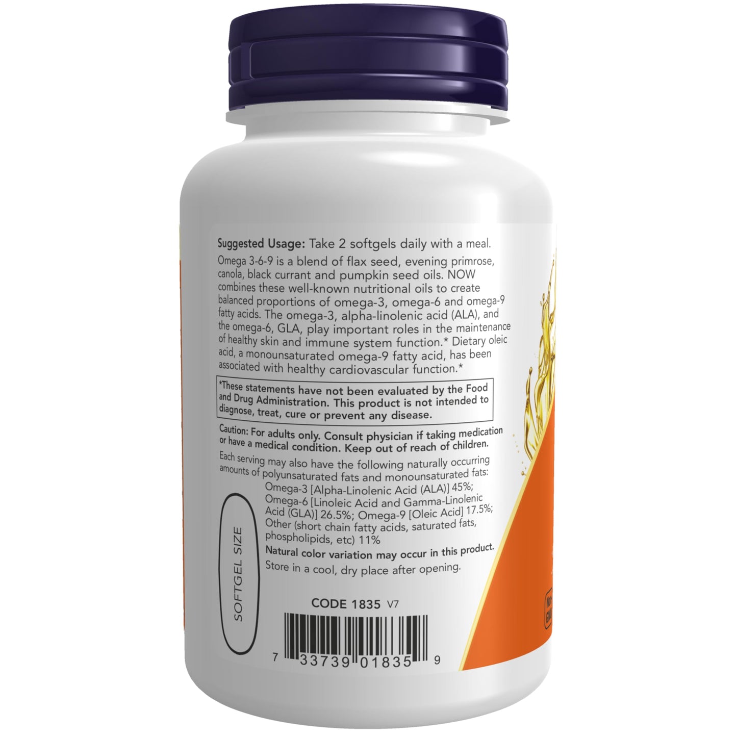 NOW Foods Supplements, Omega 3-6-9 1000 mg with a blend of Flax Seed, Evening Primrose, Canola, Black Currant and Pumpkin Seed Oils, 100 Softgels
