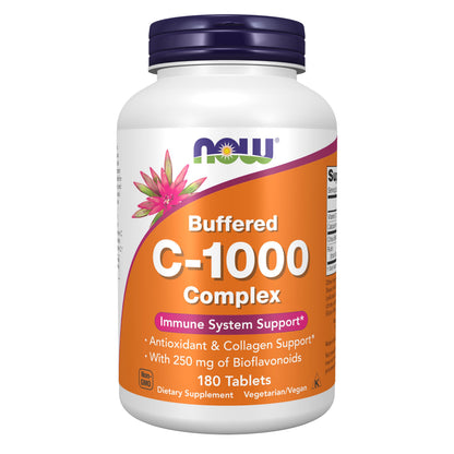 NOW Foods Supplements, Vitamin C-1000 Complex with 250 mg of Bioflavonoids, Buffered, Antioxidant Protection*, 180 Tablets