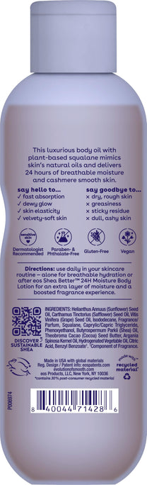 eos Cashmere Body Oil- Vanilla, 24H Moisture, Plant-Based Squalane, 6 fl oz