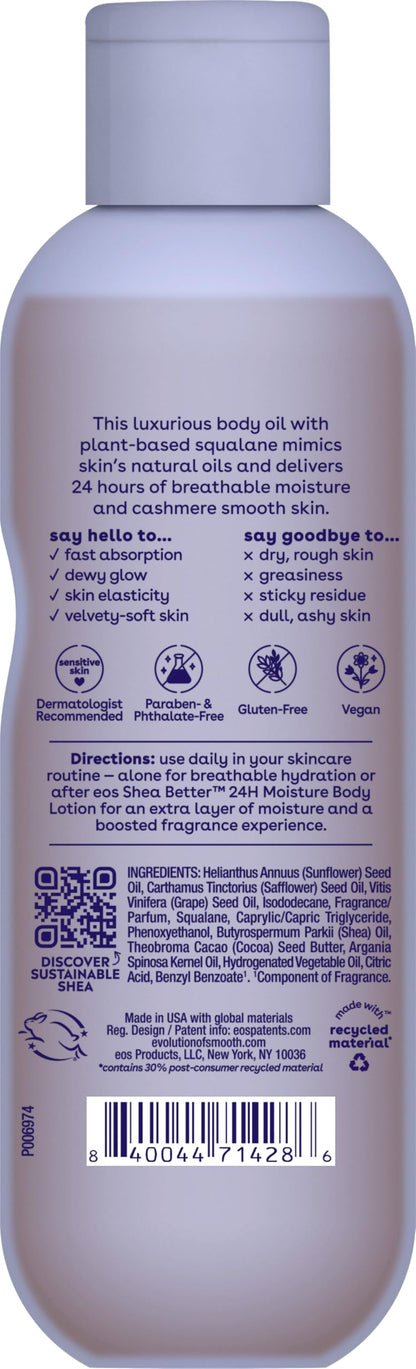 eos Cashmere Body Oil- Vanilla, 24H Moisture, Plant-Based Squalane, 6 fl oz