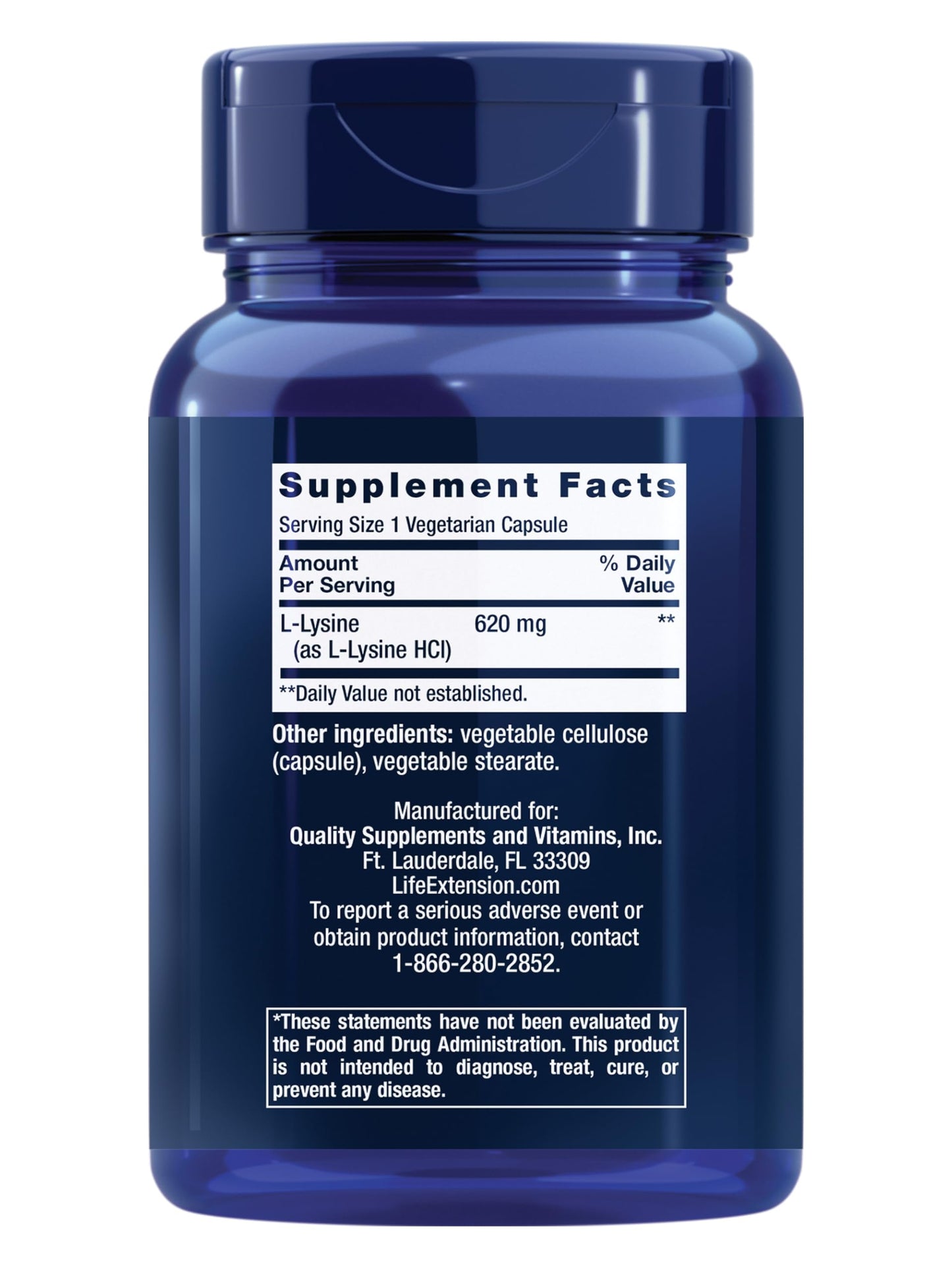 Life Extension L-Lysine, 620 mg, Essential Amino Acid for Healthy nitrogen Balance, Calcium Metabolism, Stress Response & More, Gluten-Free, Non-GMO, Vegetarian, 100 Capsules
