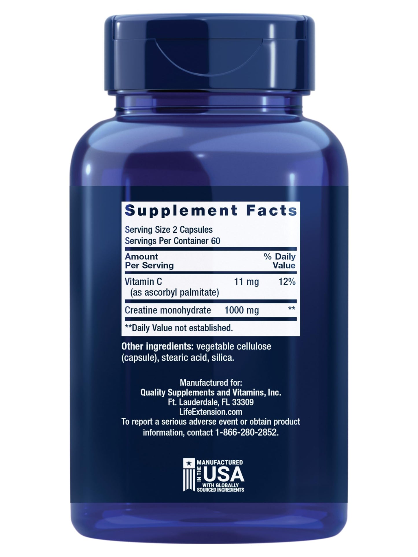 Life Extension Creatine Capsules – Creatine Monohydrate – Promotes Strength, Lean Muscle, Healthy Endurance – Non-GMO, Gluten-Free – 120 Capsules
