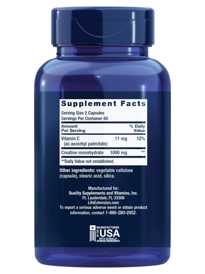 Life Extension Creatine Capsules – Creatine Monohydrate – Promotes Strength, Lean Muscle, Healthy Endurance – Non-GMO, Gluten-Free – 120 Capsules