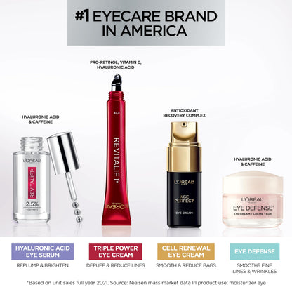 L'Oreal Paris Revitalift Triple Power Anti-Aging Eye Cream, Pro Retinol, Hyaluronic Acid & Vitamin C, Reduce Wrinkles & Puffiness 0.5 fl. oz.