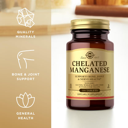 Solgar Chelated Manganese - 100 Tablets, Pack of 3 - Supports Bone, Joint & Nerve Health - Non-GMO, Vegan, Gluten Free, Dairy Free, Kosher - 300 Total Servings