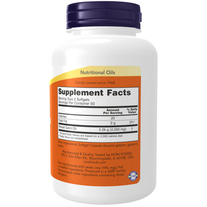 NOW Foods Supplements, Wheat Germ Oil 1,130 mg with Essential Fatty Acids (EFAs), Nutritional Oil, 100 Softgels