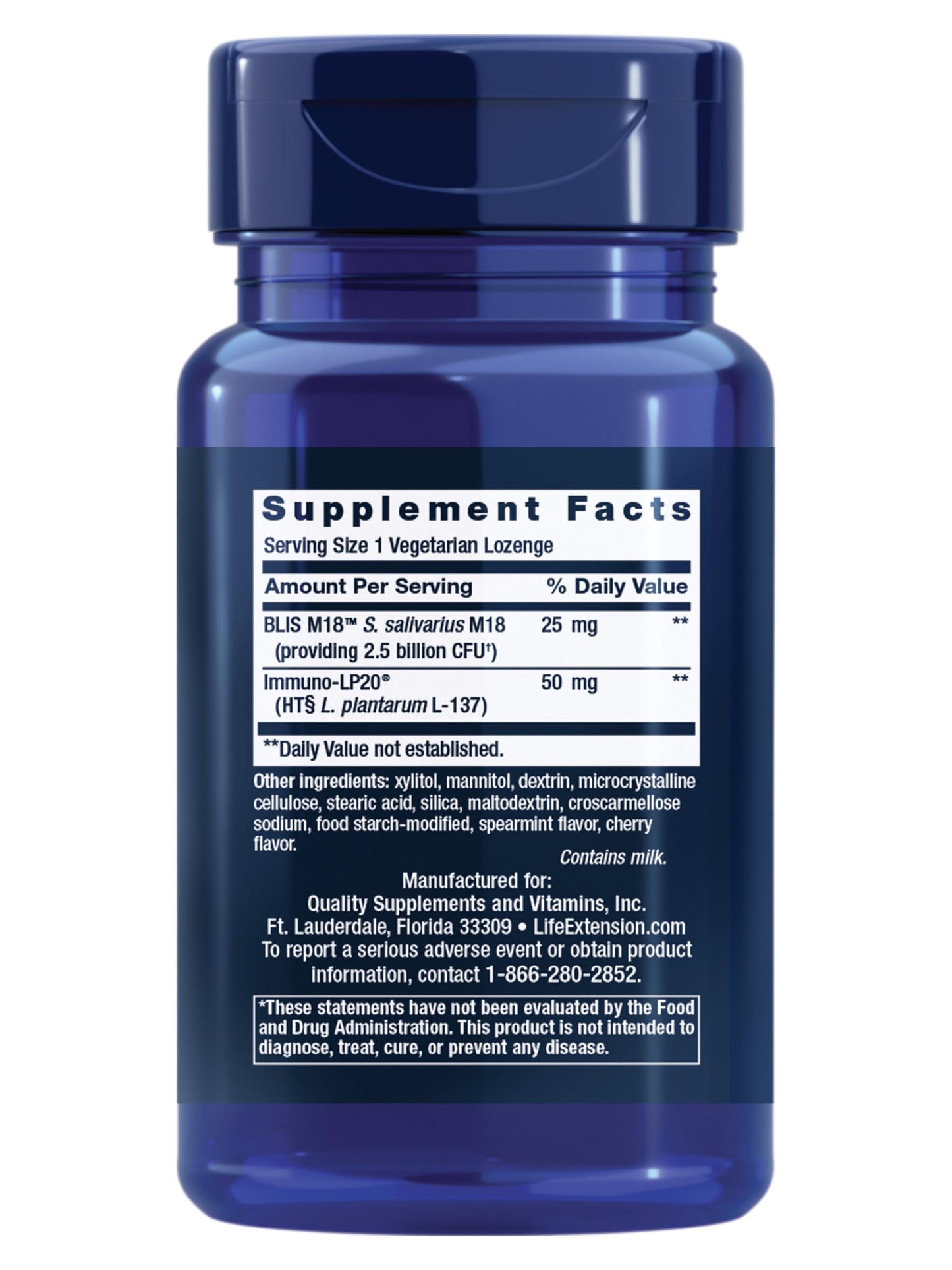 Life Extension FLORASSIST® Probiotic Oral Hygiene, Oral probiotic for Teeth and Gums, pH Levels, Dental Hygiene, Immune Support, BLIS M18™, Once Daily, Gluten Free, Vegetarian, 30 lozenges