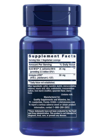 Life Extension FLORASSIST® Probiotic Oral Hygiene, Oral probiotic for Teeth and Gums, pH Levels, Dental Hygiene, Immune Support, BLIS M18™, Once Daily, Gluten Free, Vegetarian, 30 lozenges