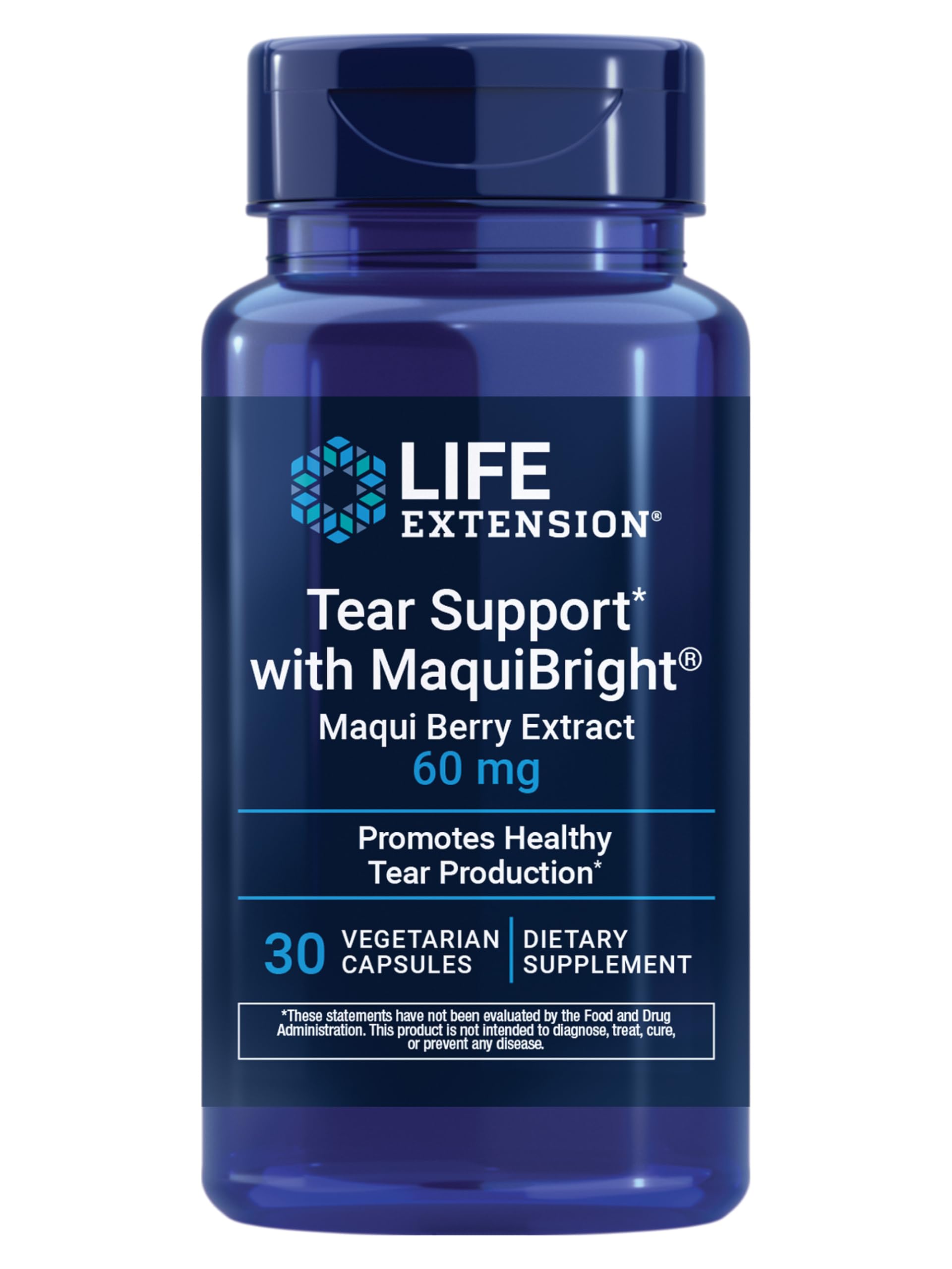 Life Extension Tear Support with MaquiBright®, 60 mg, maqui berry extract for dry eyes, supports eye health, encourages tear production, gluten-free, non-GMO, 1 daily, vegetarian, 30 Count (Pack of 1)