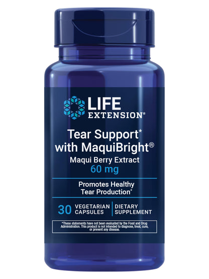 Life Extension Tear Support with MaquiBright®, 60 mg, maqui berry extract for dry eyes, supports eye health, encourages tear production, gluten-free, non-GMO, 1 daily, vegetarian, 30 Count (Pack of 1)